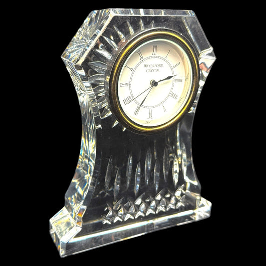 WATERFORD Lismore Lead Crystal Mantle Desk Clock Irish Cut 6.75” HEAVY XL Works