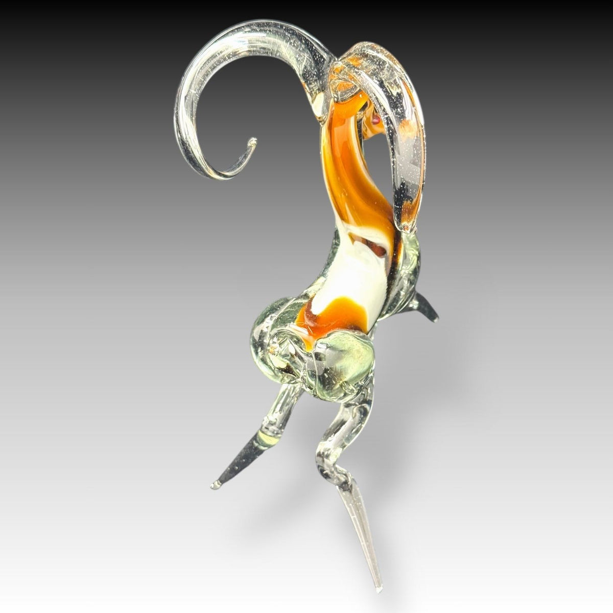 Murano Style CRYSTAL CLEAR & BROWN RAM Big Horned Animal Figurine Art Decoration