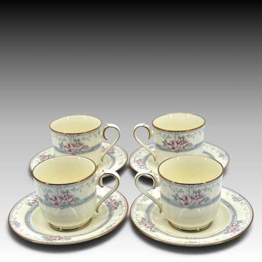 Noritake Magnificence 9736 Bone China Cup & Saucer Set of 4 Gold Trim Japan 8 Pc