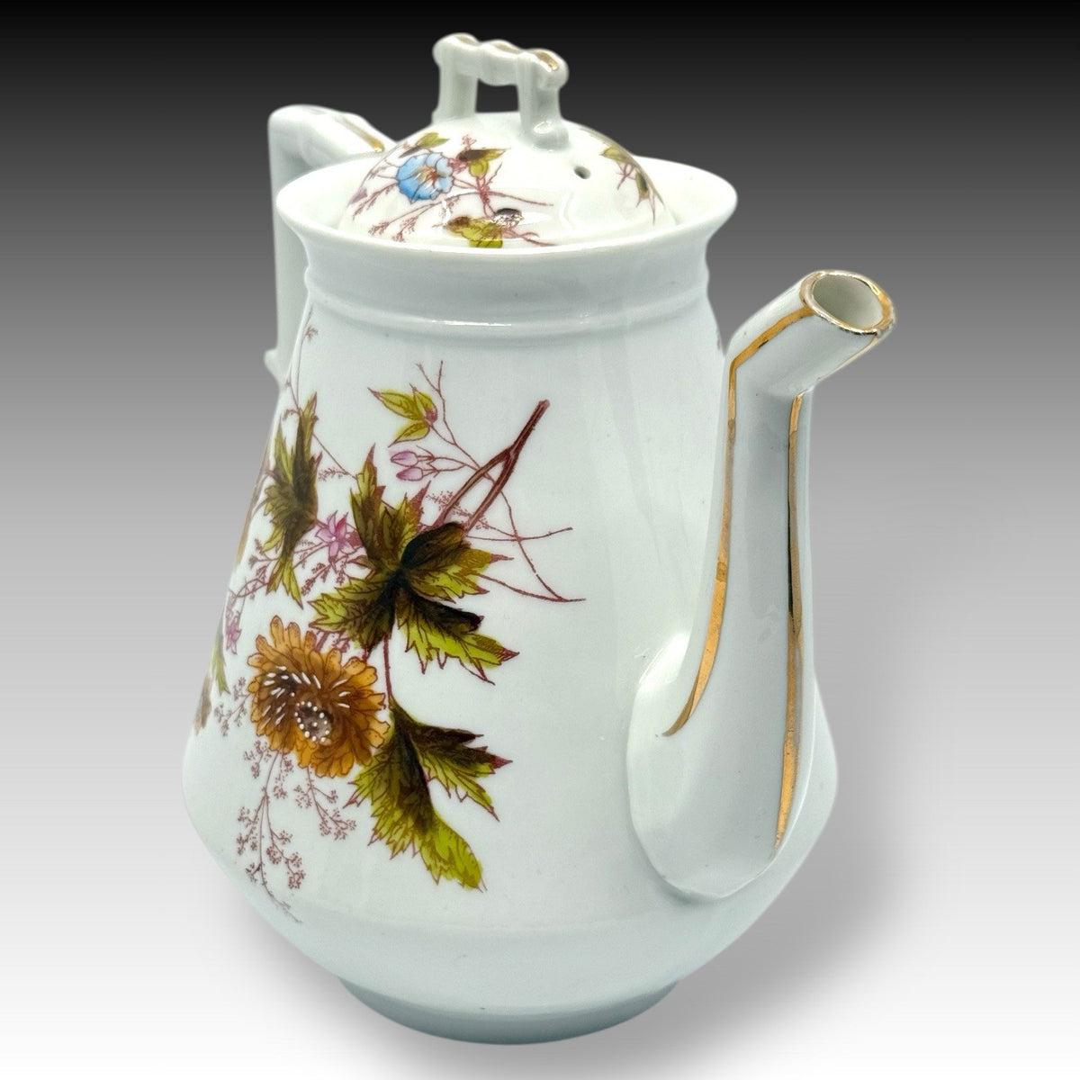 Oscar Gutherz Limoges Teapot Floral Gold Trim 7 Cup France Antique Porcelain