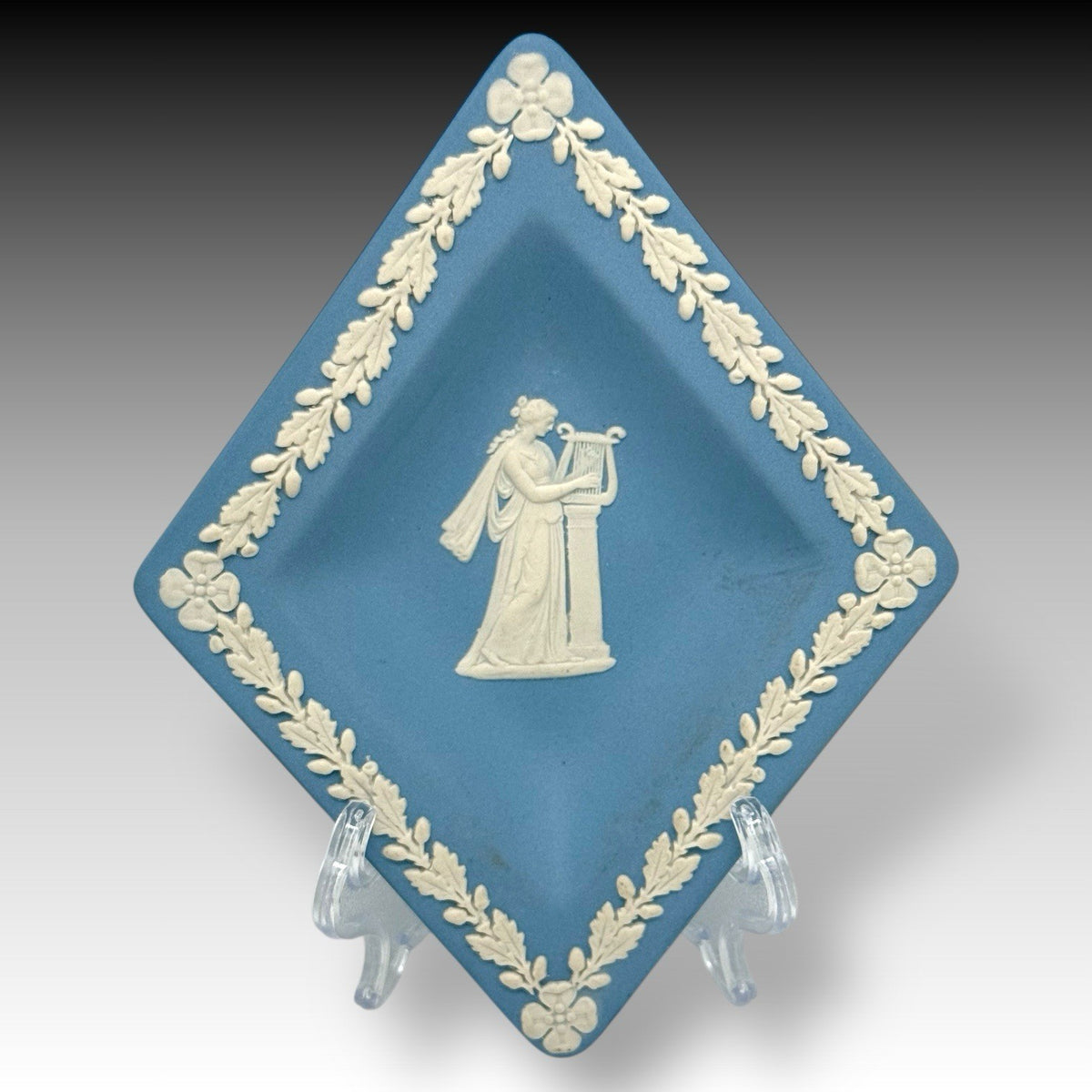 Wedgwood Blue Jasperware Diamond Trinket Dish Orpheus Lyre England Box Booklet