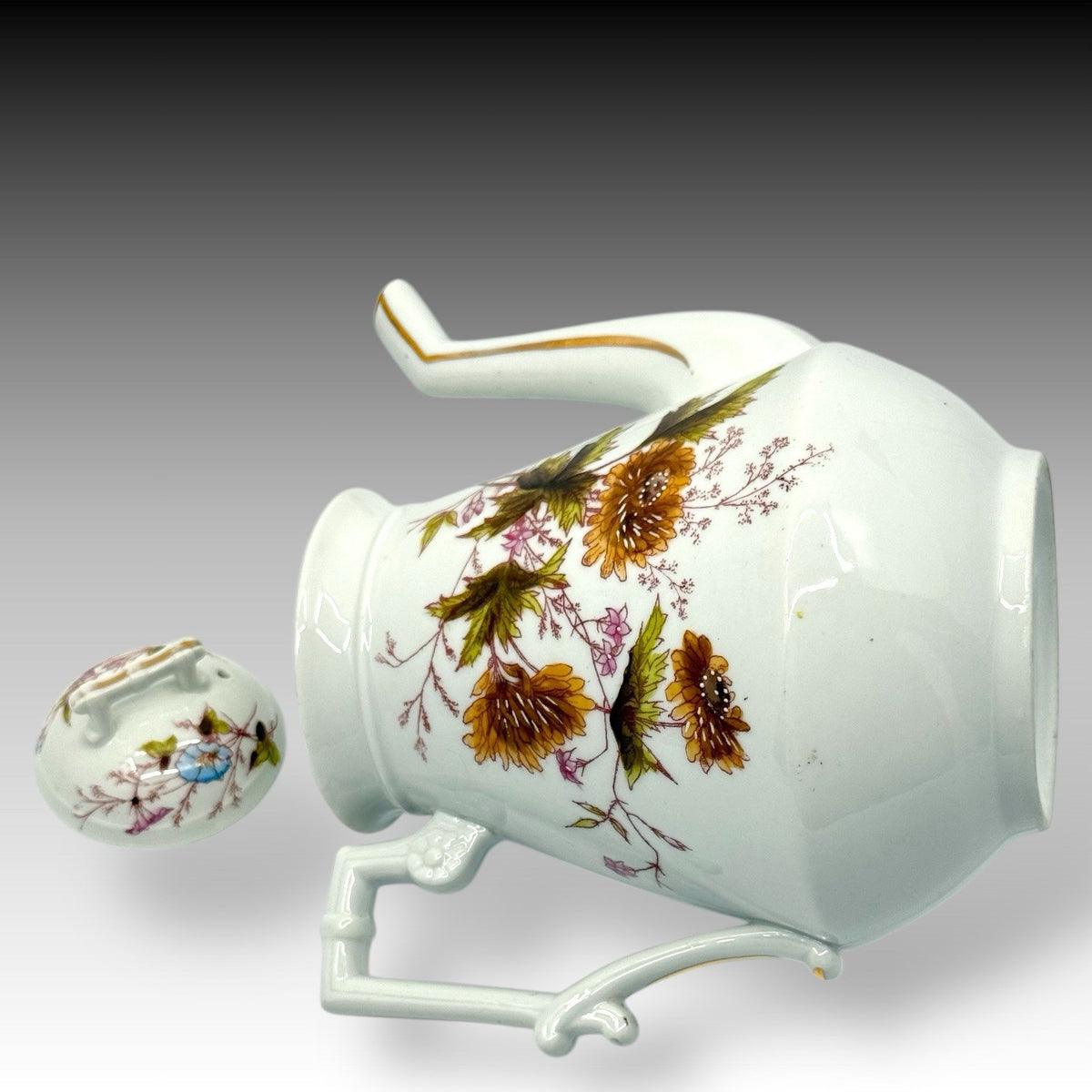 Oscar Gutherz Limoges Teapot Floral Gold Trim 7 Cup France Antique Porcelain