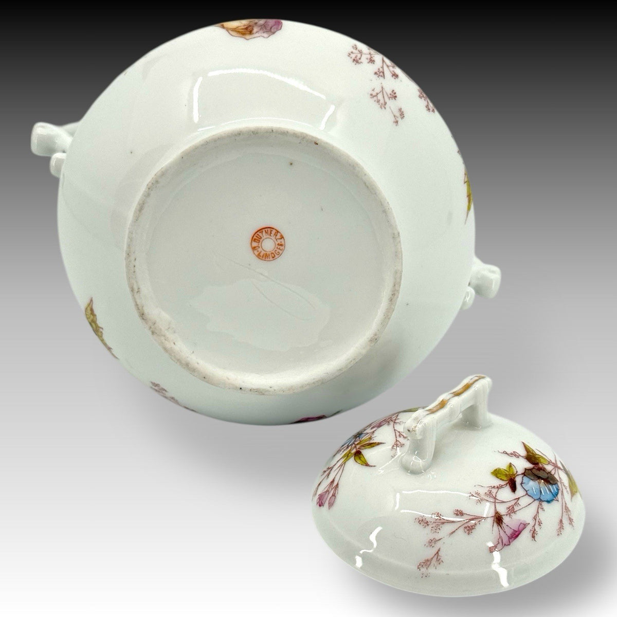 Oscar Gutherz Limoges Sugar Bowl Floral Hand Painted Gold Trim Antique France