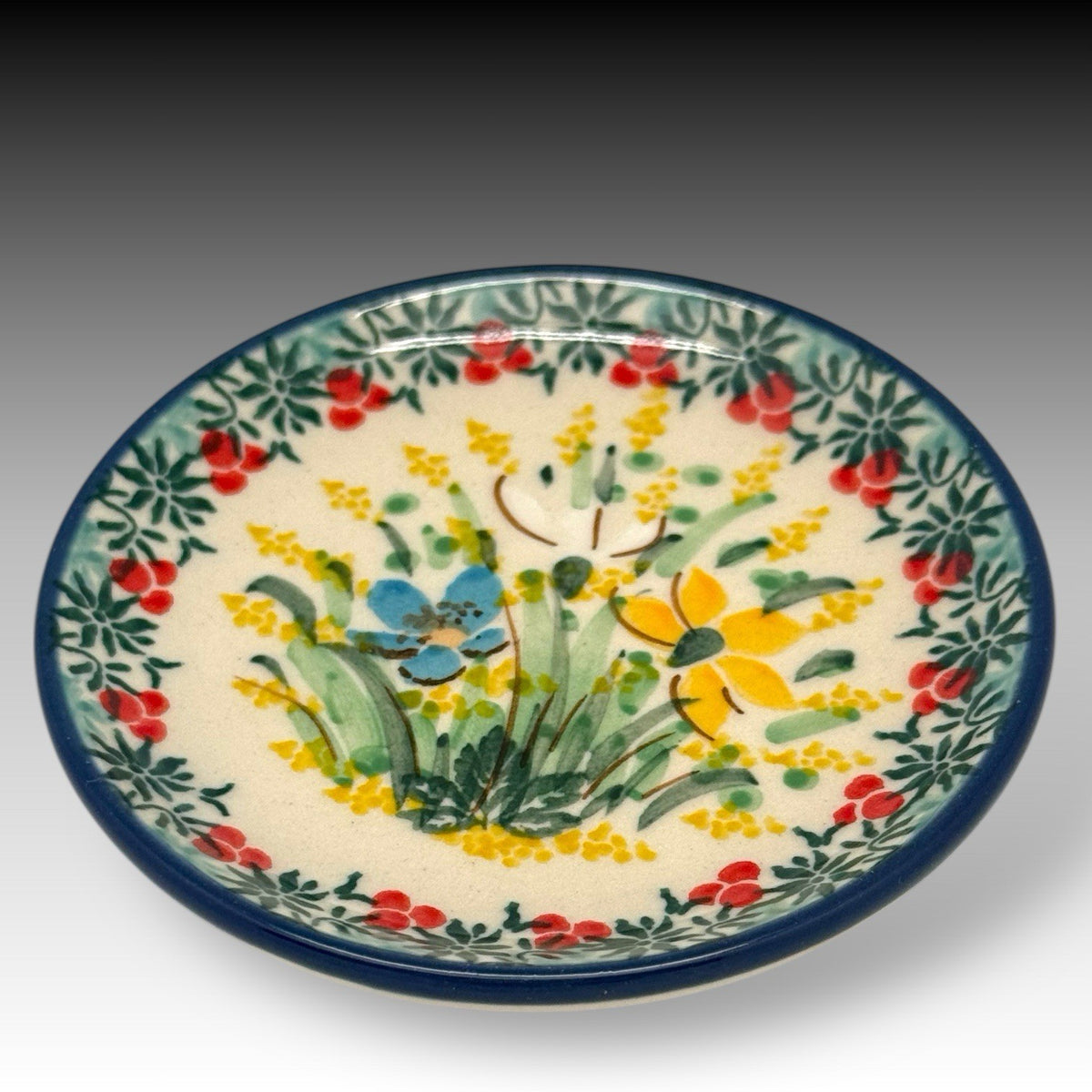UNIKAT Polish Pottery Dandy Daffodils Mini Plate Coaster 4 Inch Signed Liana