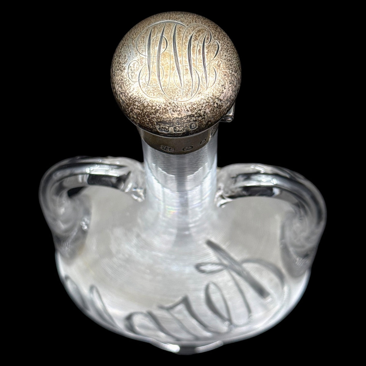 Stevens & Williams Silver Threaded Claret Bottle Heath & Middleton 1892 England