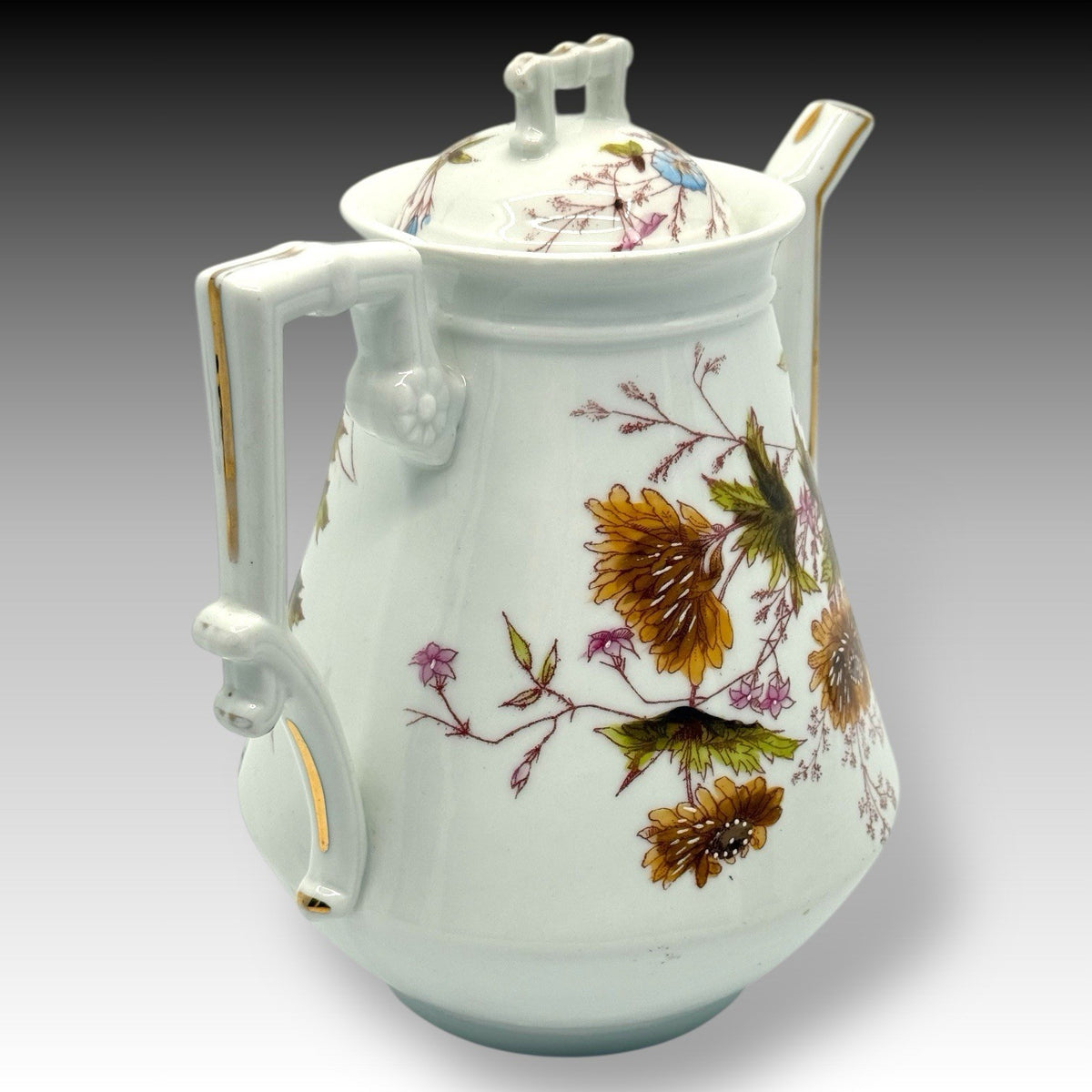 Oscar Gutherz Limoges Teapot Floral Gold Trim 7 Cup France Antique Porcelain
