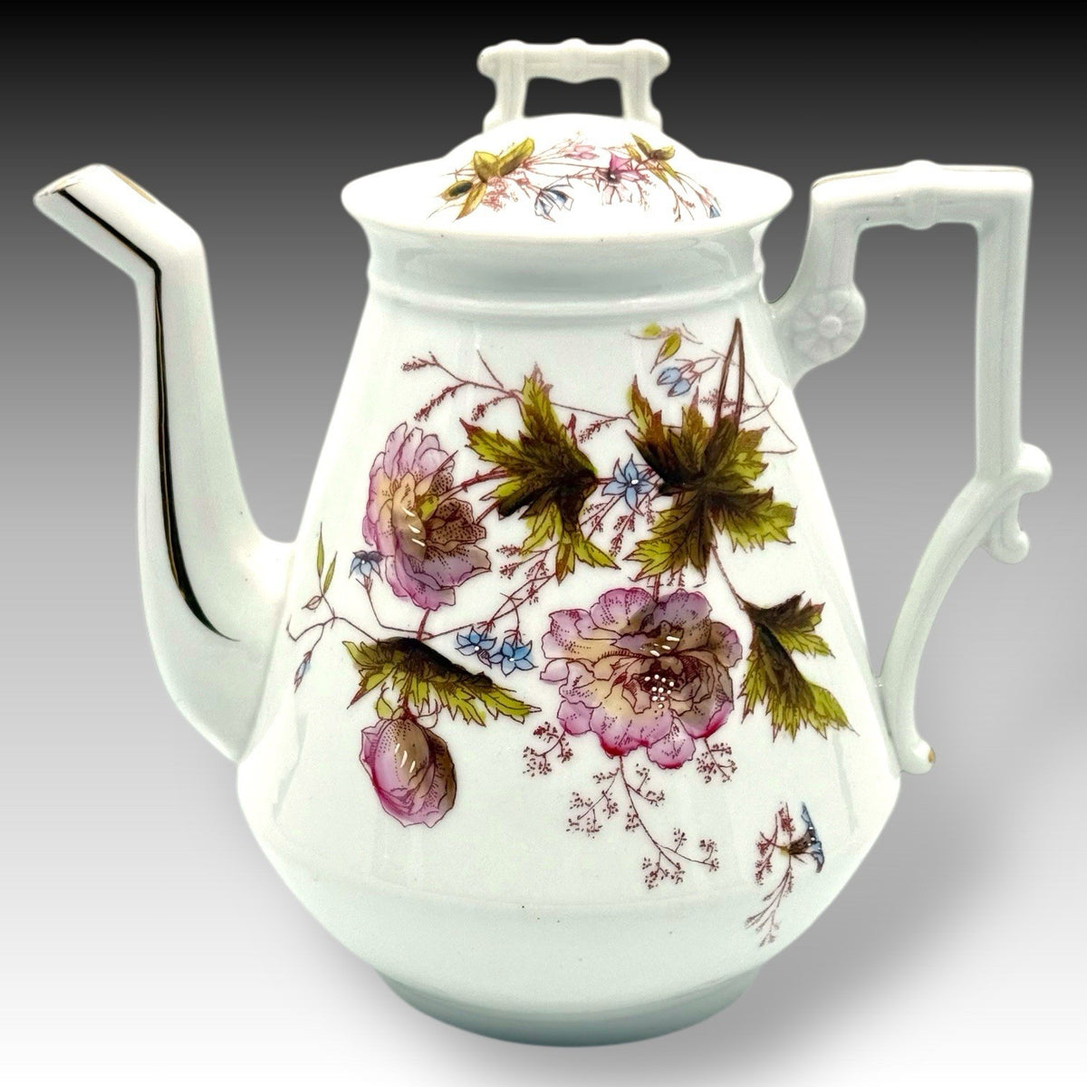 Oscar Gutherz Limoges Teapot Floral Gold Trim 7 Cup France Antique Porcelain