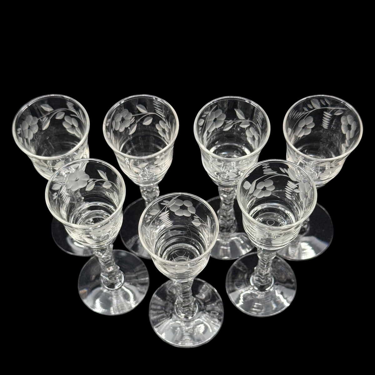 Rock Sharpe Halifax Gray-Cut Floral Cordial Glasses, Set of 7, Stem 3005, Etched
