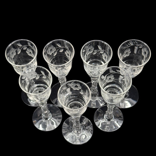 Rock Sharpe Halifax Gray-Cut Floral Cordial Glasses, Set of 7, Stem 3005, Etched