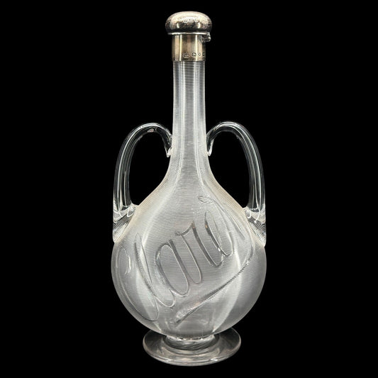 Stevens & Williams Silver Threaded Claret Bottle Heath & Middleton 1892 England