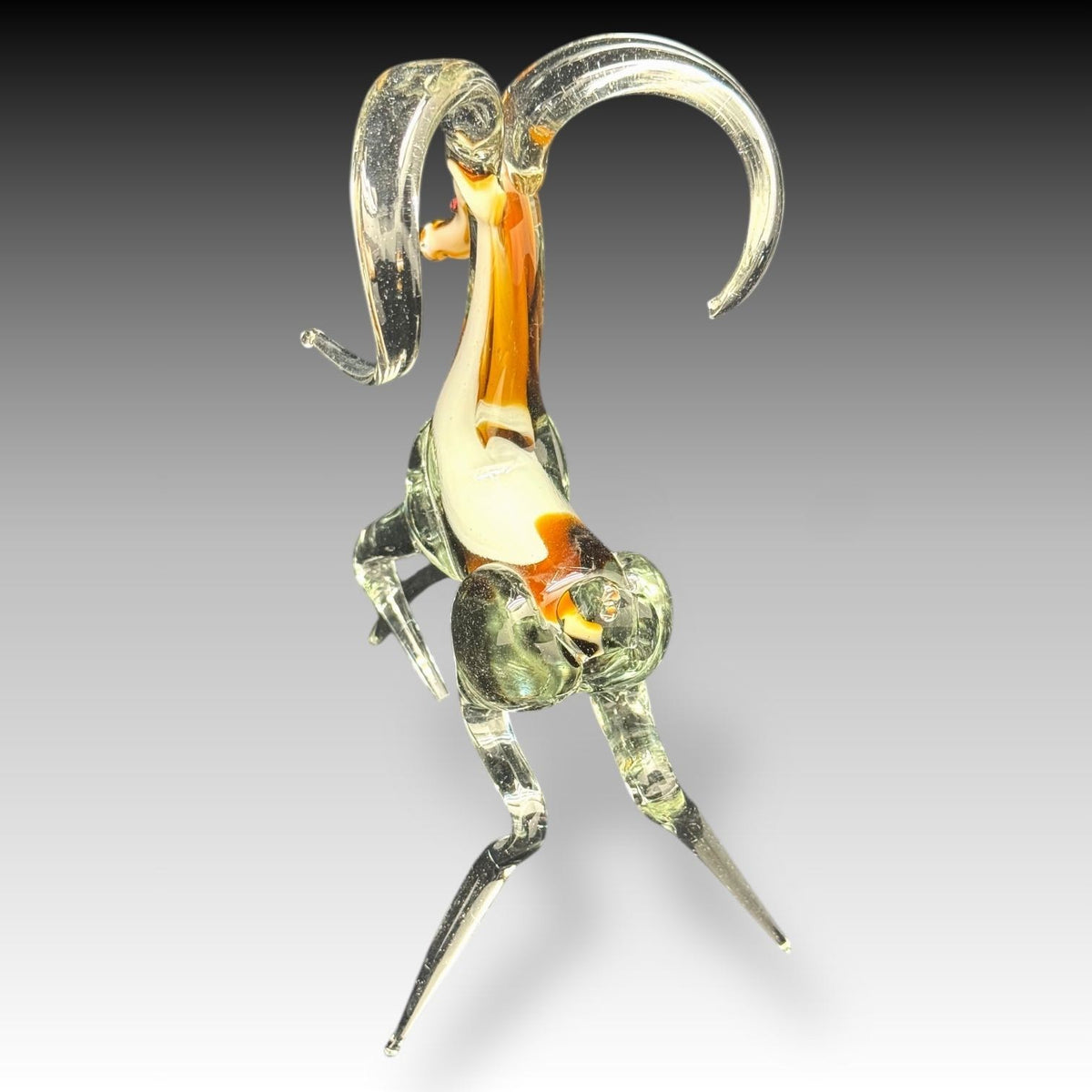 Murano Style CRYSTAL CLEAR & BROWN RAM Big Horned Animal Figurine Art Decoration