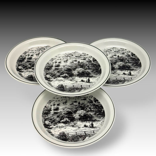 ARABIA Finland HELSINKI Wright 1863 Museum SAUCERS Set of 4 – Black & White
