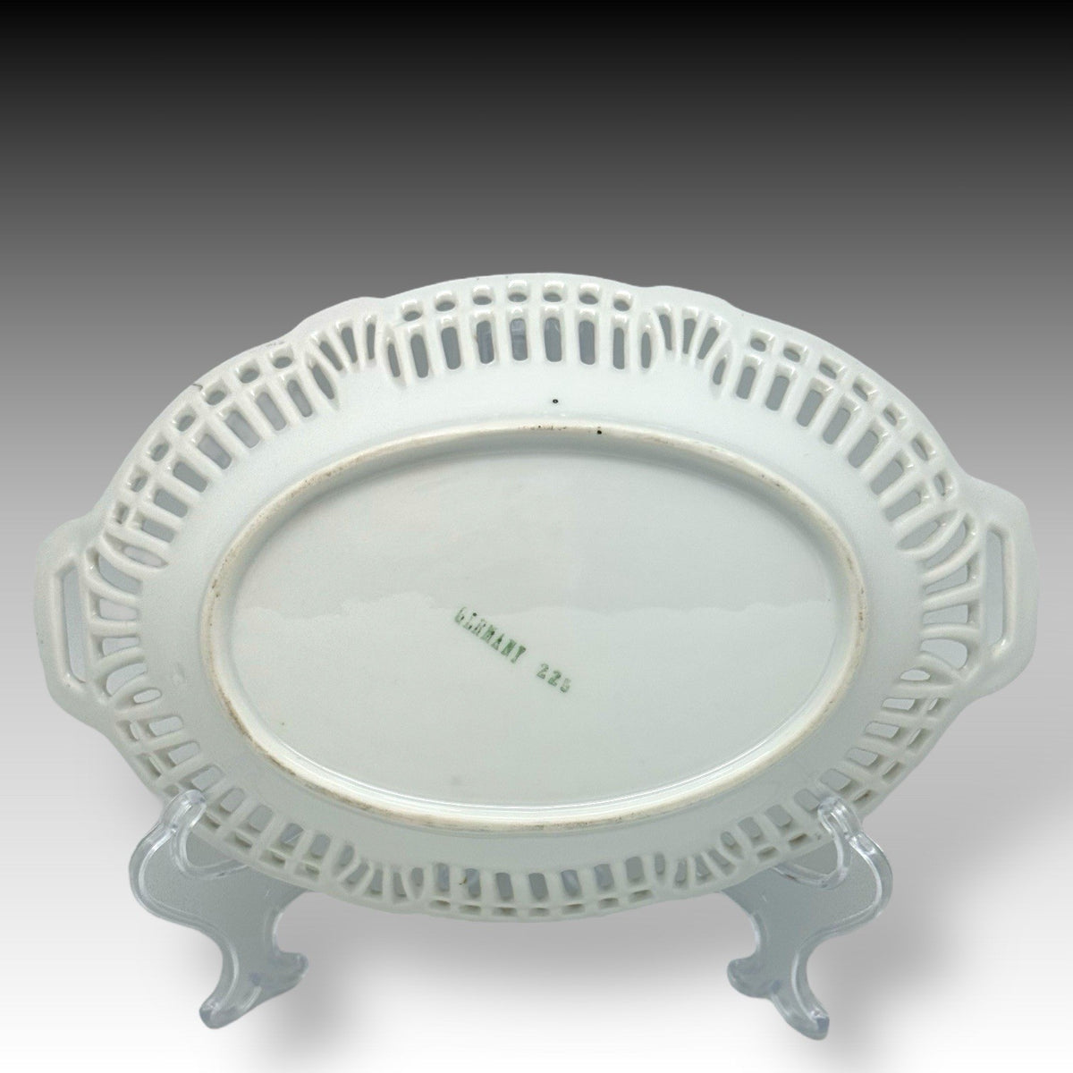 Antique German Porcelain Reticulated Bowl Victorian Couple Gilt Trim 9.5”