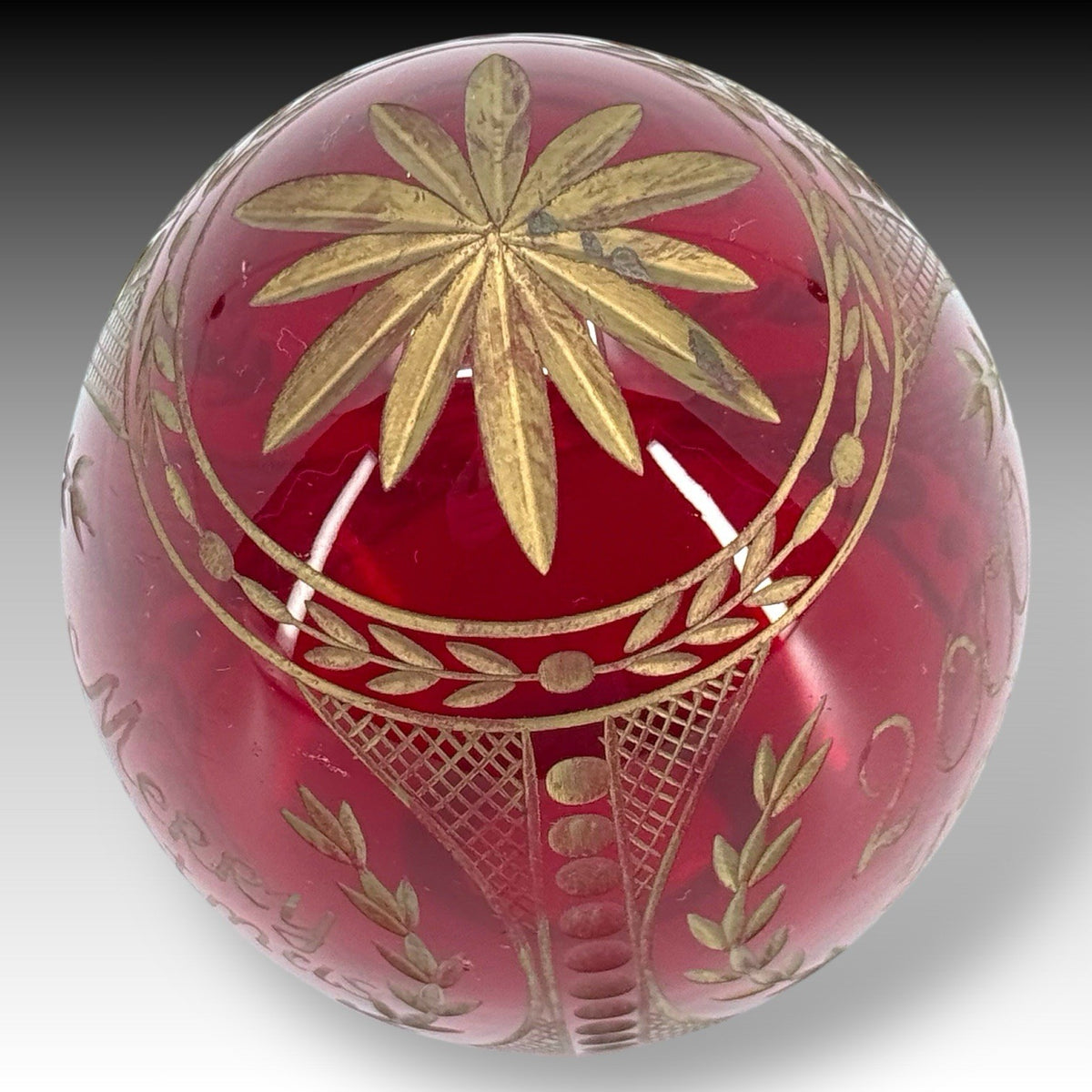 Vintage MacGrav Intricately Etched Egg Ruby Gilt Crystal Russian Red Gold Egg