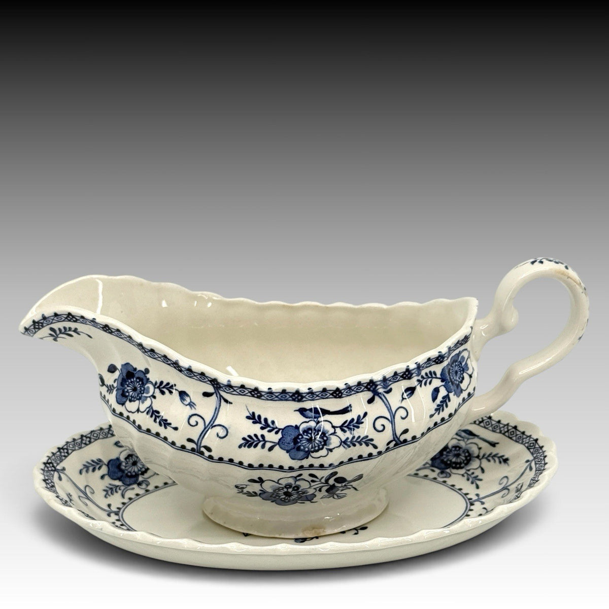 Johnson Brothers Indies Blue Onion Gravy Boat Underplate England Vtg 2 Pc Set