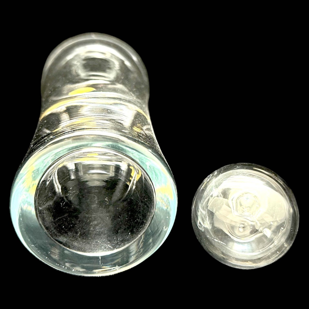 Vintage Heavy Hand Cut CLEAR HOURGLASS Shaped DECANTER Poland Hollow Stopper Top