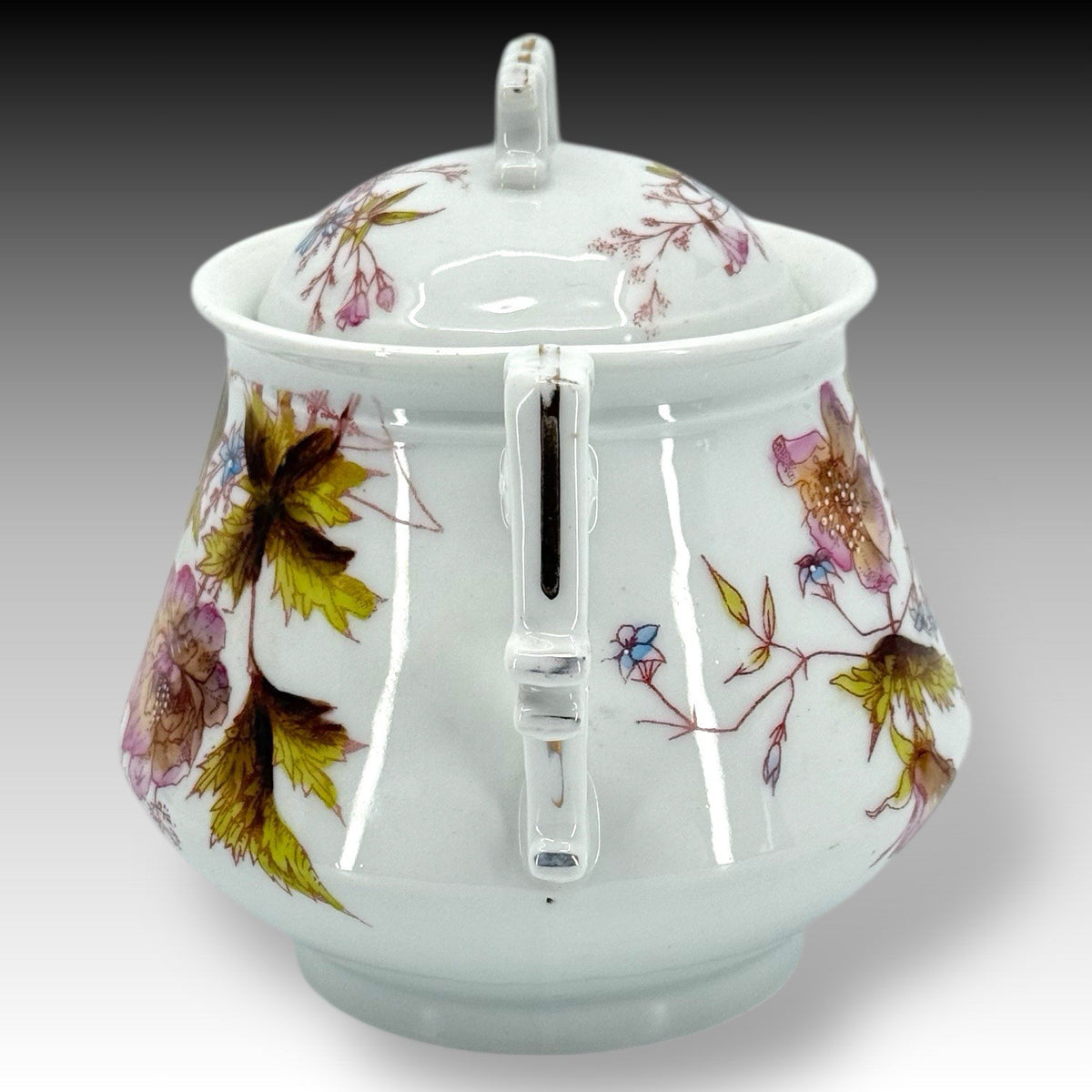 Oscar Gutherz Limoges Sugar Bowl Floral Hand Painted Gold Trim Antique France
