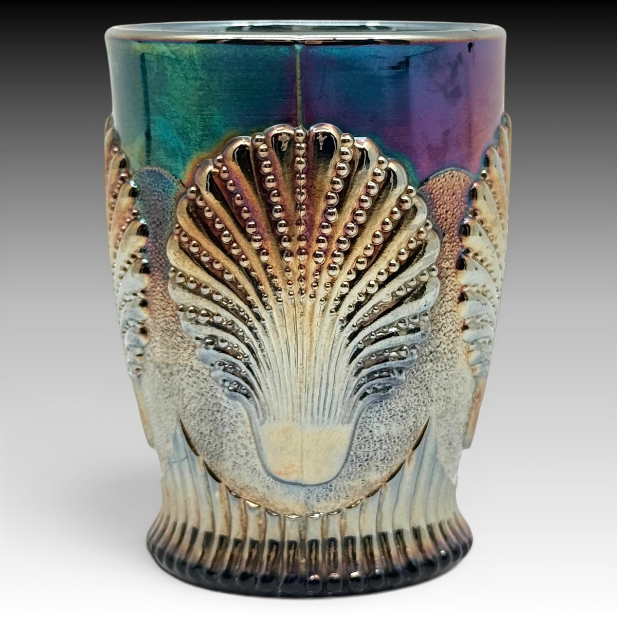 Dugan Black Amethyst Carnival Glass Diamond Beaded Shell Tumbler Antique 4 Inch