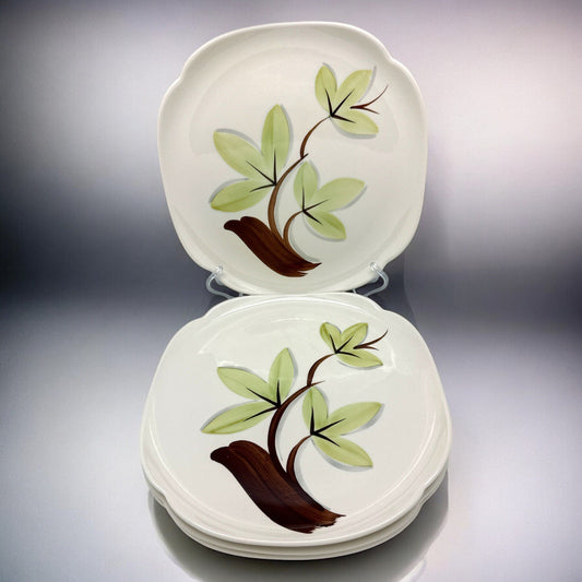 Set of 4 Vintage WOODLEAF by Continental Kilns Hand Painted SQUARE DINNER PLATES