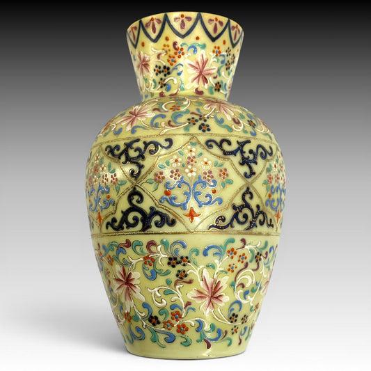 Harrach Islamic Revival Moroccan Enameled Glass Vase Bohemian Circa 1880 Rare