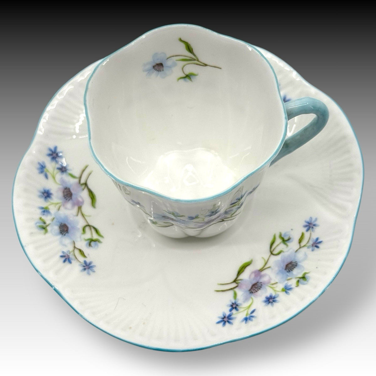 Shelley Blue Rock 13591 Demitasse Teacup Saucer Fine Bone China England