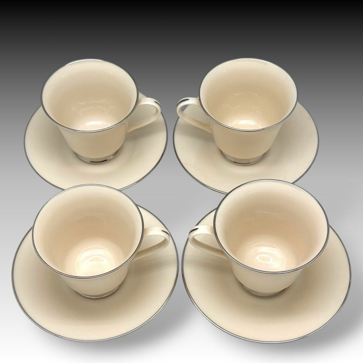 LENOX Maywood Platinum Trim Cup & Saucer Set of 4 USA Ivory Classic Elegant Vtg
