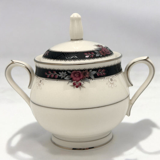 Vintage Noritake Ivory China ETIENNE COVERED SUGAR BOWL 5" Tall w/ Lid