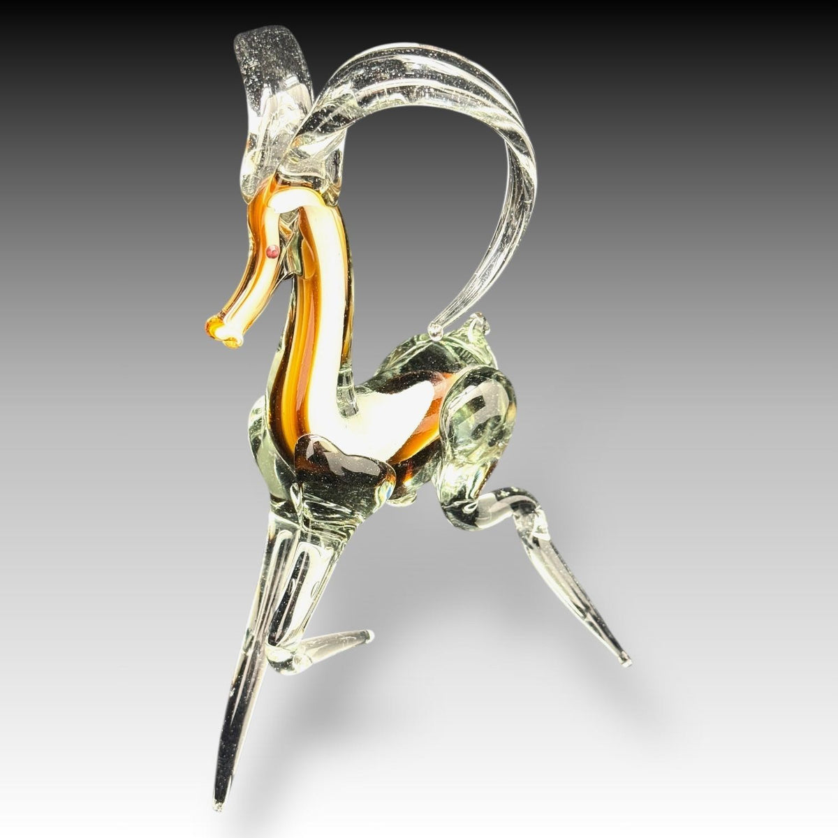 Murano Style CRYSTAL CLEAR & BROWN RAM Big Horned Animal Figurine Art Decoration
