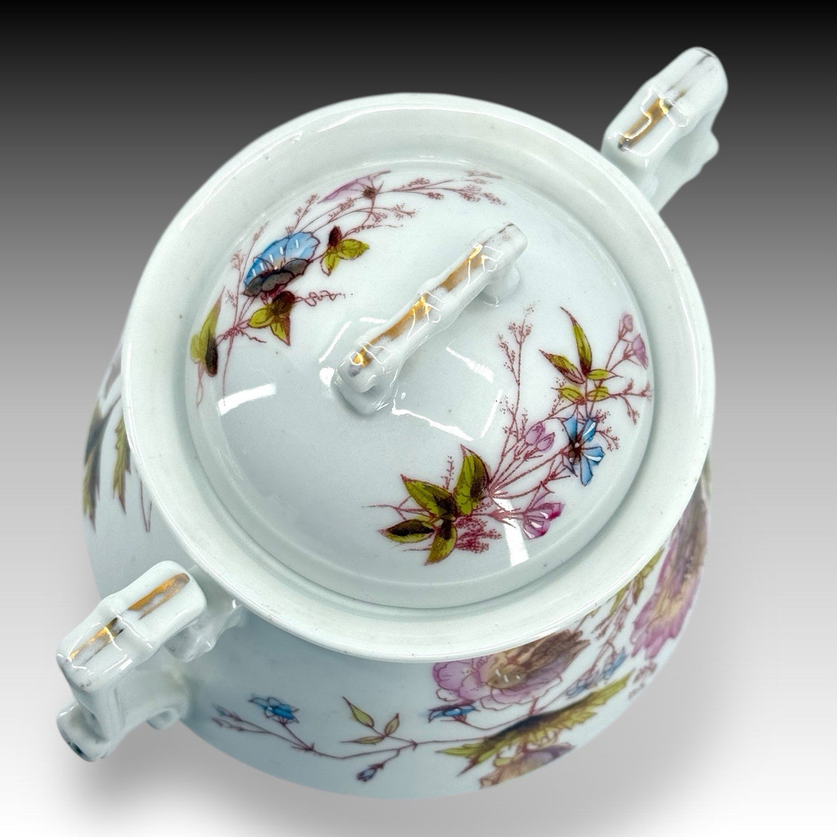 Oscar Gutherz Limoges Sugar Bowl Floral Hand Painted Gold Trim Antique France