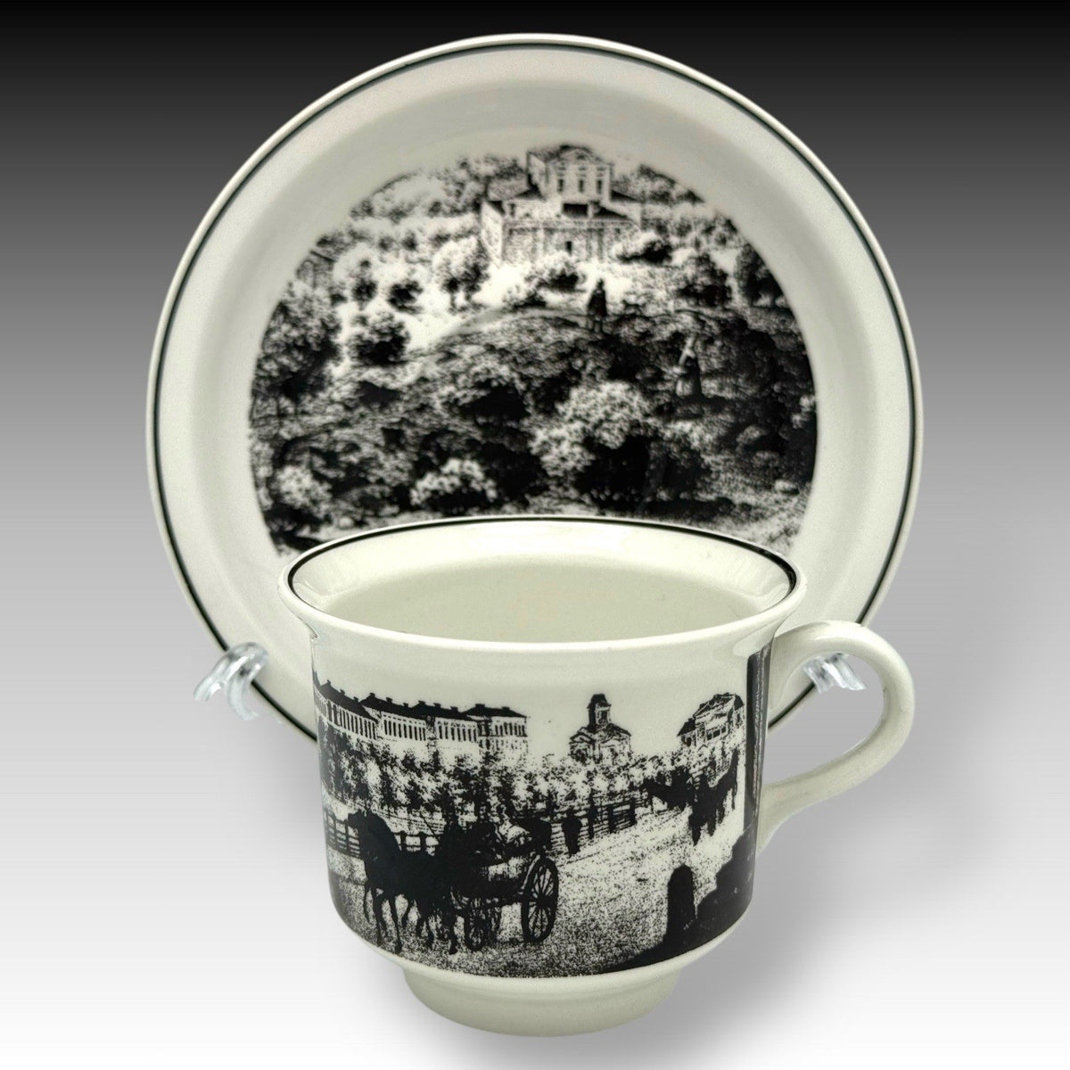 ARABIA Finland HELSINKI Wright 1863 Museum Cups & Saucers Set of 4 – B&W