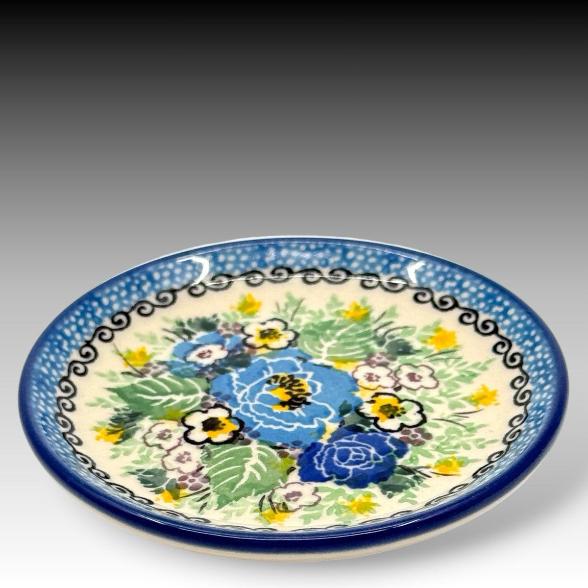 UNIKAT Polish Pottery Bright Petals Mini Plate Coaster 4 Inch Signed M. Starzyk