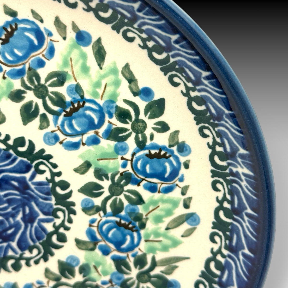UNIKAT Polish Pottery Salad / Dessert Plate Blue Floral - Krystyna Deptuła 7.75"