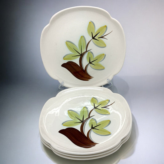 Set of 4 Vintage WOODLEAF by Continental Kilns Hand Painted SQUARE SALAD PLATES