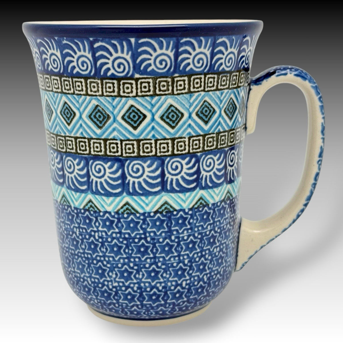 Ceramika Artystyczna Polish Pottery Large Bistro MUG – Aztec Sky Blue – 16 oz