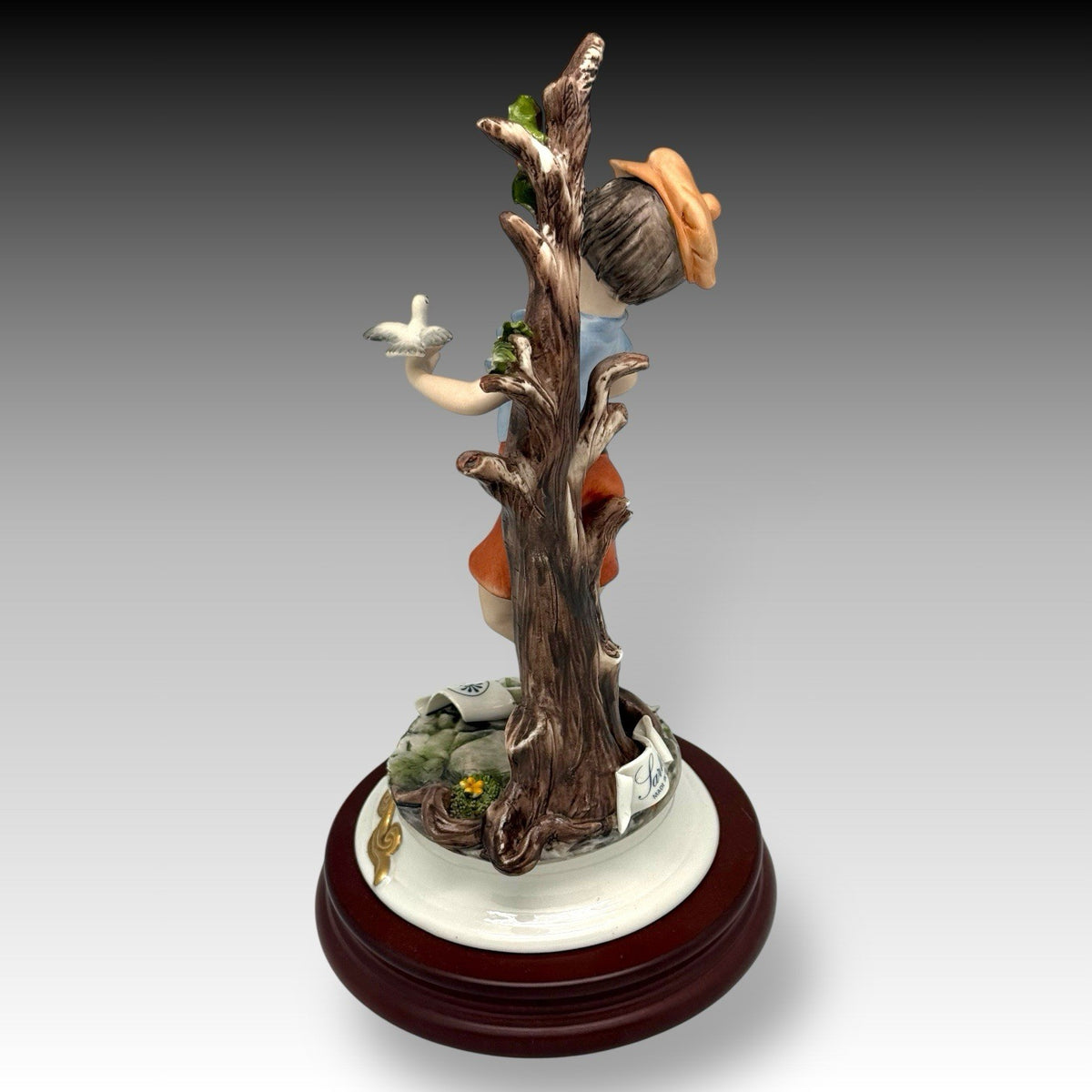 RARE Capodimonte Figurine Signed SARTORI Boy with Bird Italy Porcelain 11" Tall