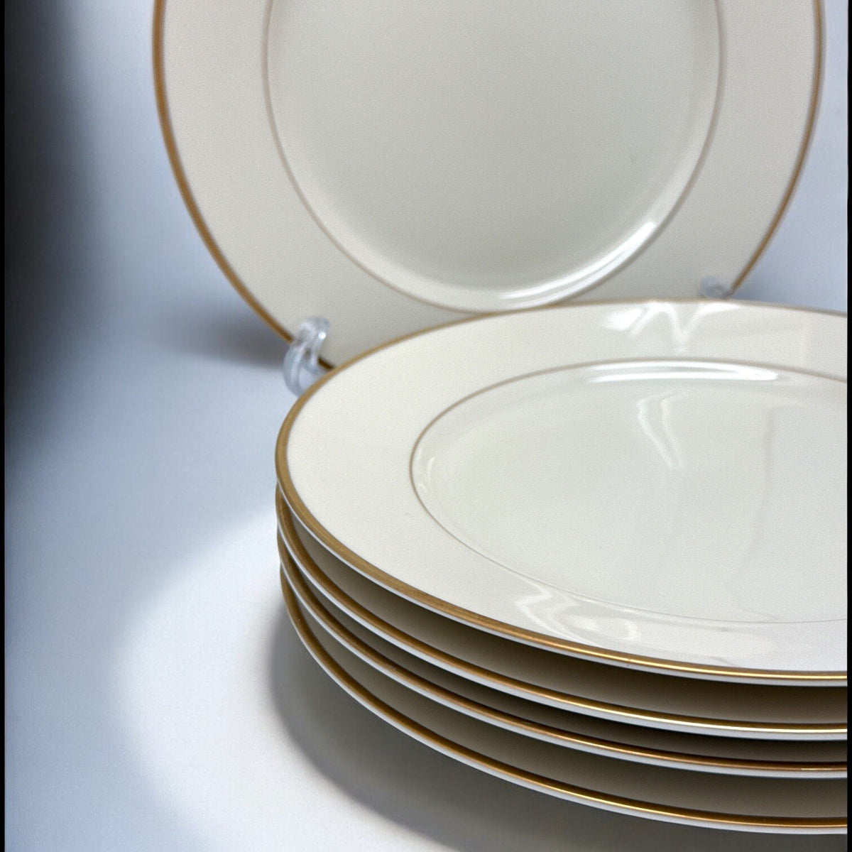 Set of 5 RANMARU Ivory Elegance DYNASTY 7.75" SALAD PLATES Ivory Gold Trim Japan