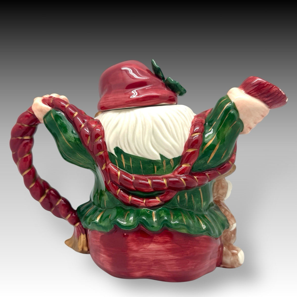 Vintage 1989 Fitz and Floyd SANTA ELVES Christmas Teapot Old World Style 40 oz