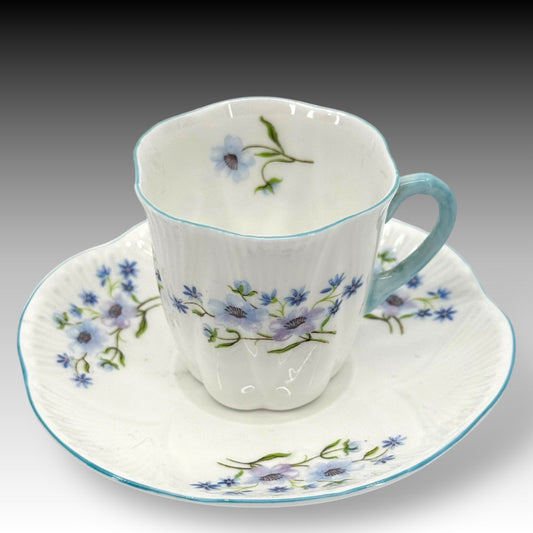 Shelley Blue Rock 13591 Demitasse Teacup Saucer Fine Bone China England