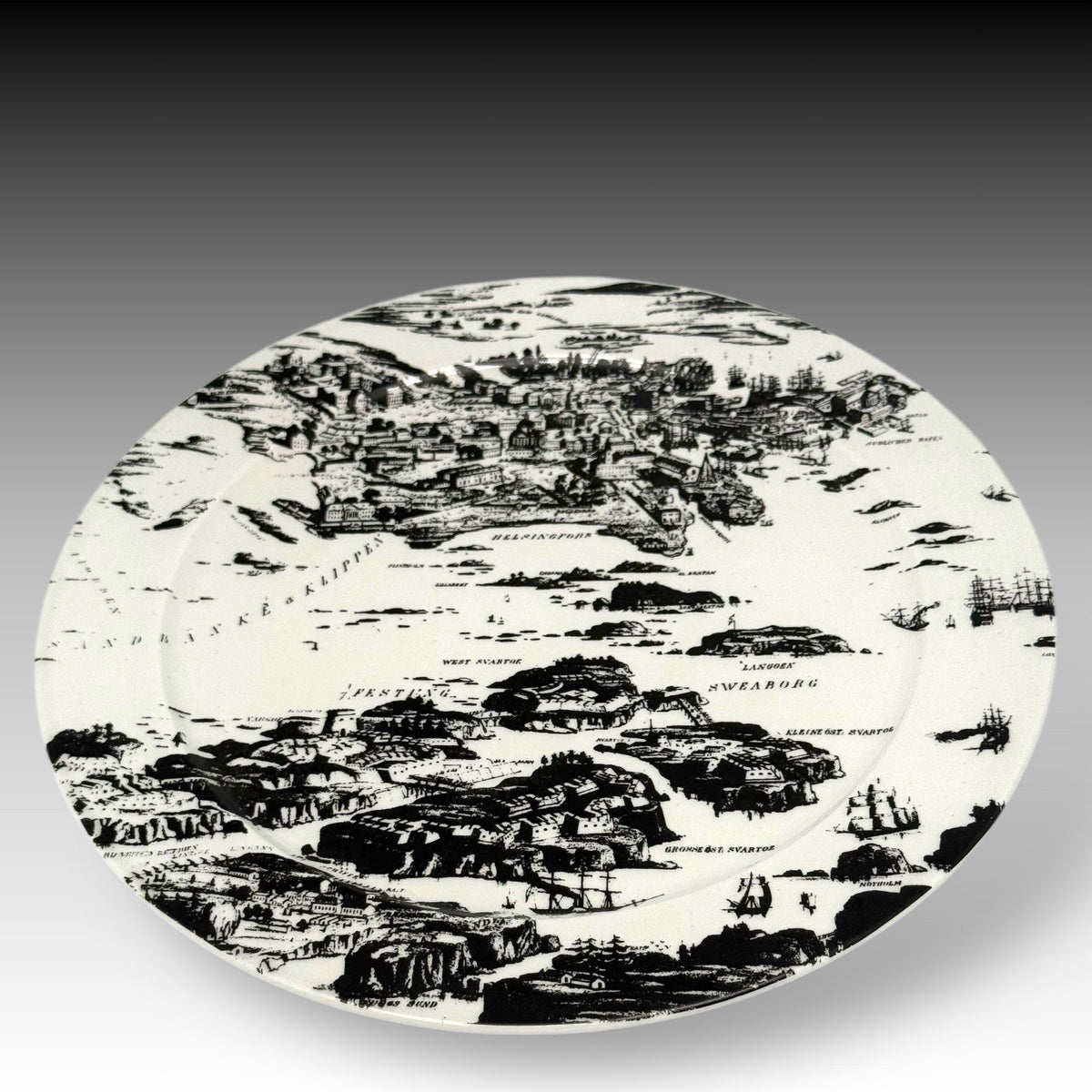 ARABIA Finland HELSINKI & SUOMENLINNA J. Weith 1854 Museum Plate 10.5 Inch – B&W