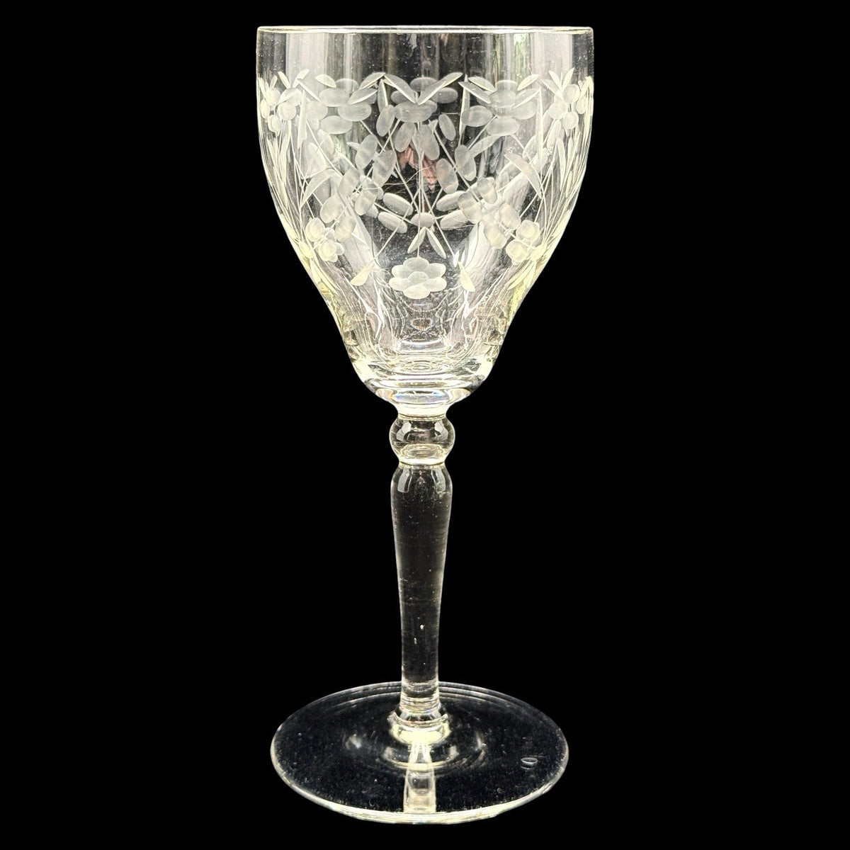 Vintage Etched Floral Crystal Wine Goblets, Set Of 6 Elegant Stemware, 7.75 Inch
