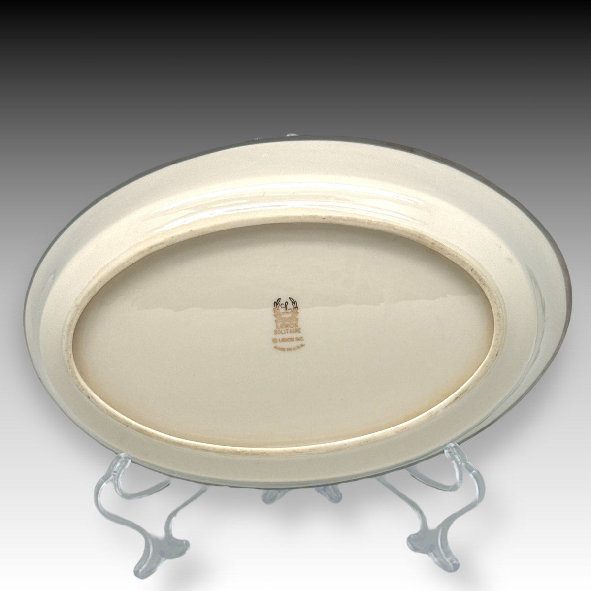 Lenox Solitaire Ivory Platinum Oval Serving Bowl 10" USA Bone China EUC