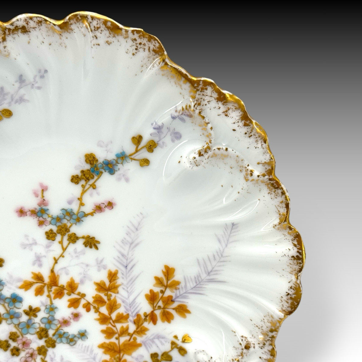 Antique Limoges France LS&S Porcelain Cabinet Plate Gold Gilt Floral 8.5" Decor