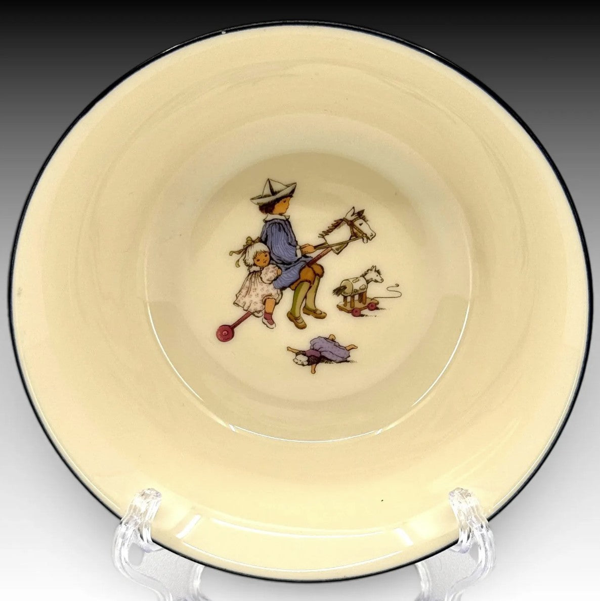 Lenox Childrens Dinnerware Set Little Boy Blue Stick Pony Plate Bowl Mug 3 Pc