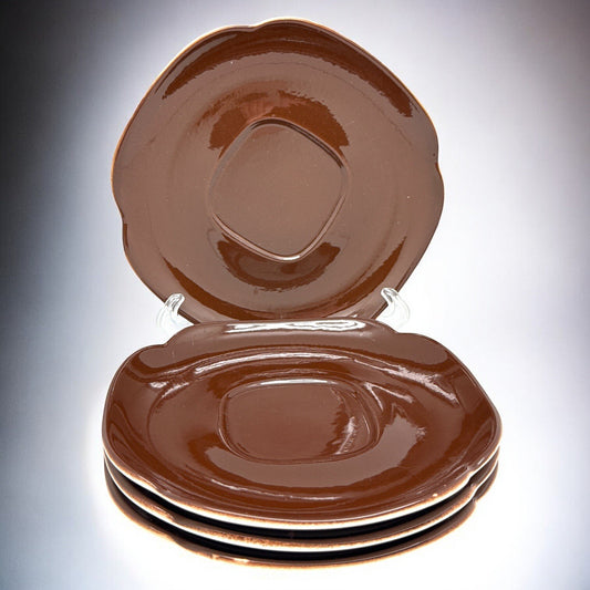 Set of 4 Vintage 1940s WOODLEAF by Continental Kilns Hand Painted SQUARE SAUCERS
