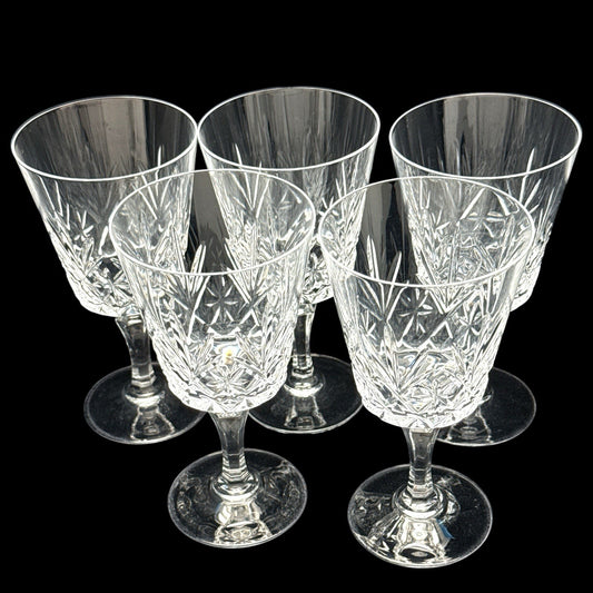 Set of 5 D'Arques Durand Chantilly Crystal WATER GOBLETS France 6.5" 10 oz EUC