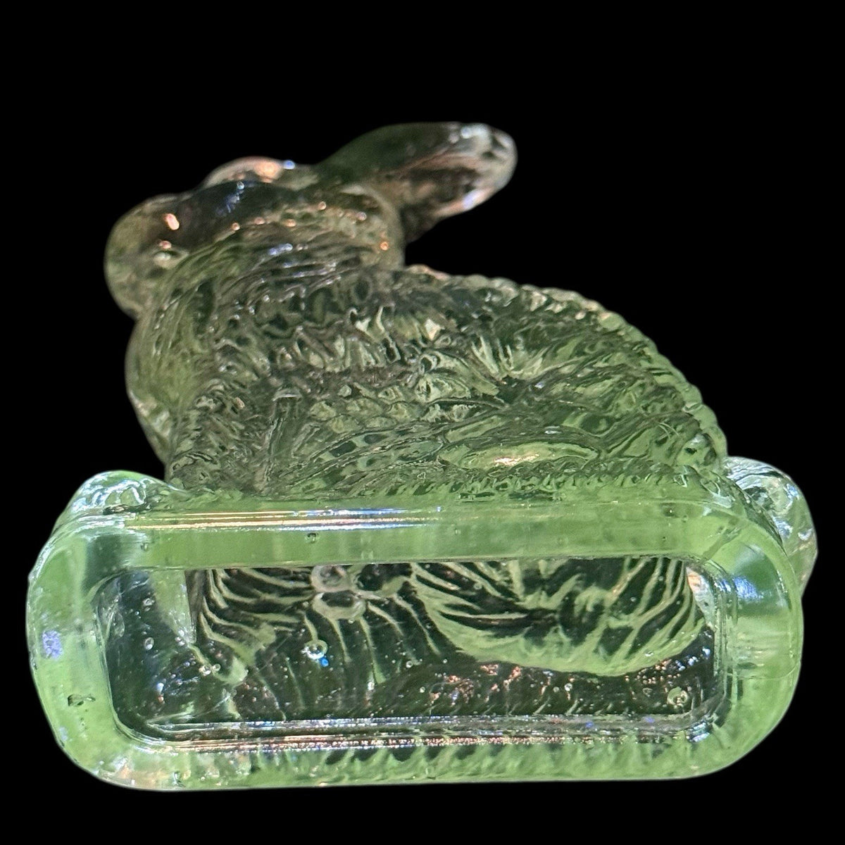 2 Vintage J H Millstein Glass Bunny Rabbit Candy Containers Uranium - One GLOWS