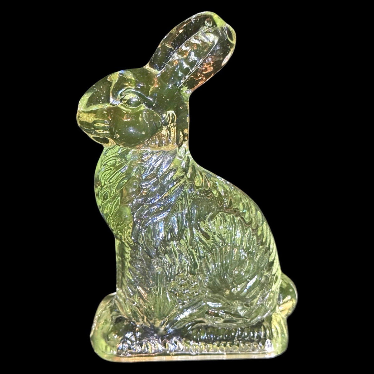 2 Vintage J H Millstein Glass Bunny Rabbit Candy Containers Uranium - One GLOWS