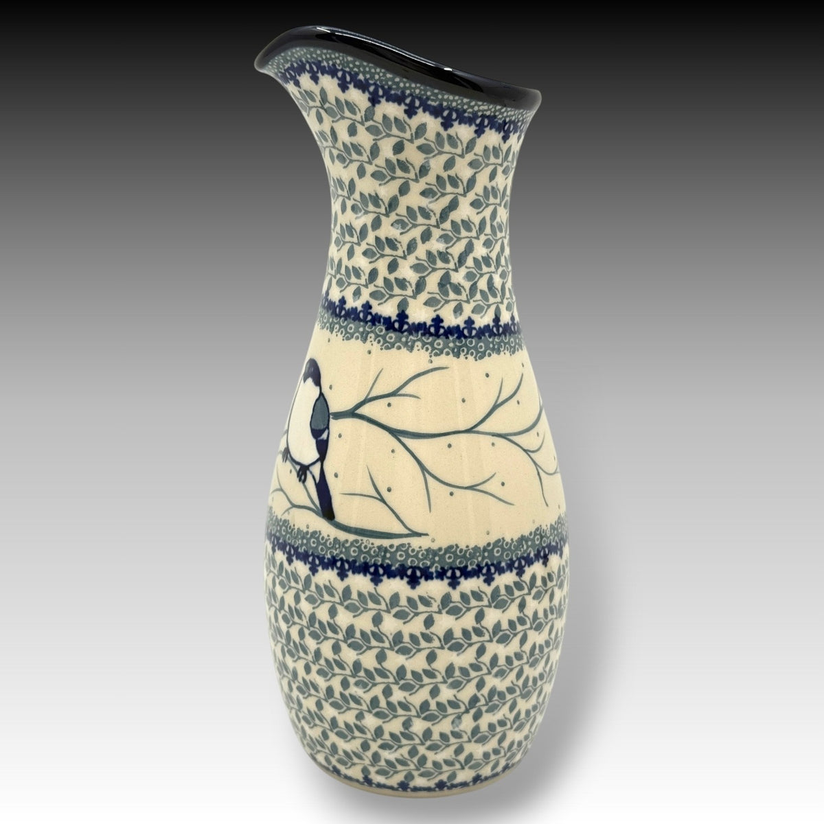 Ceramika Artystyczna Polish Pottery 43 Oz UNIKAT Pitcher Snow Birds M. Starzyk