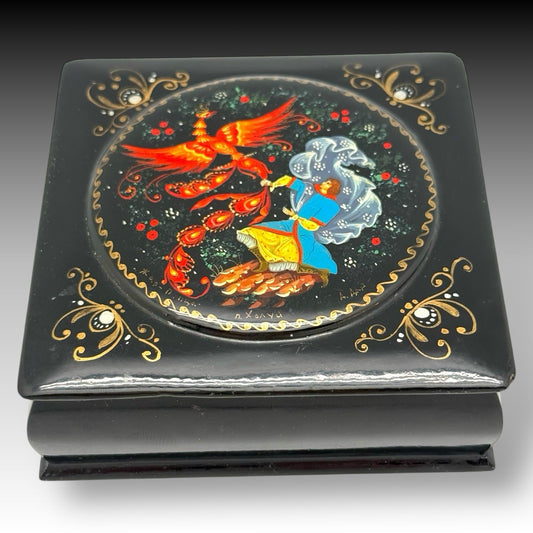 Hand-Painted Russian Lacquer Box Ivan Tsarevich and the Firebird | Signed Kholuy
