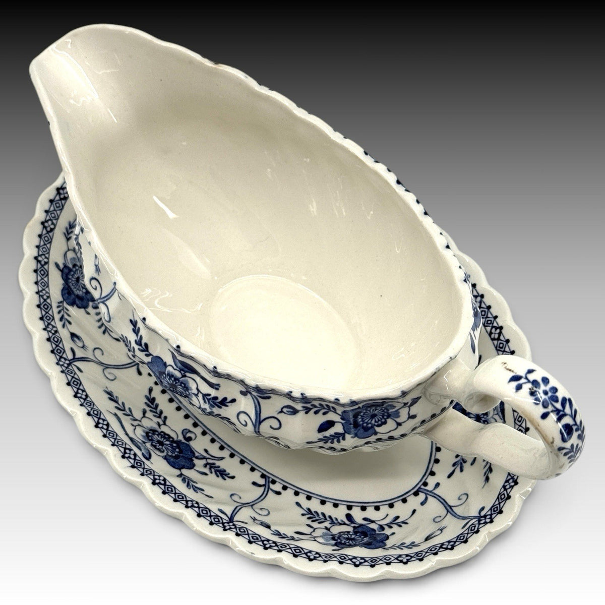 Johnson Brothers Indies Blue Onion Gravy Boat Underplate England Vtg 2 Pc Set